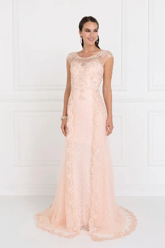 Maternity dress for a baby's first visit to the formal garden Prom Long Cap Sleeve Formal Evening Dress