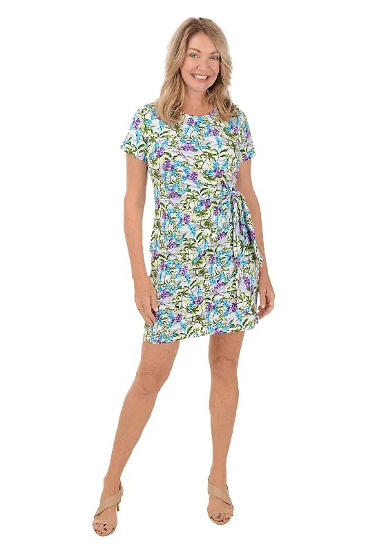 Non - Slip Casual Dresses with Adjustable Straps​ Deco Tropical Short Sleeve Side Tie Dress