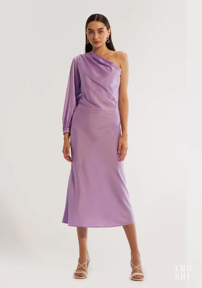  Satin Relaxed fit one shoulder Ladies dress