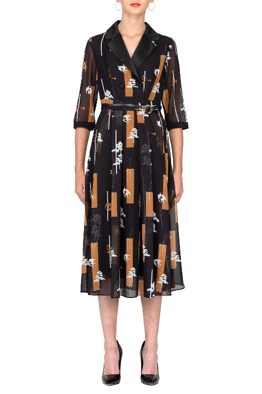 Everyday Dress with Gathering on the Skirt for a Voluminous Look​ SCANDINAVIA-Turned Over Collar Shift Dress