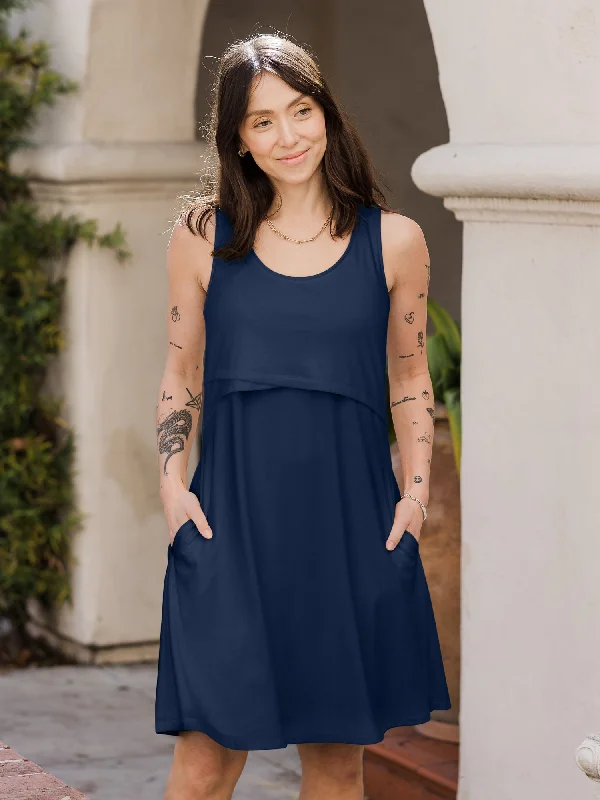 Maternity dress for a baby's first visit to the beach Penelope Crossover Nursing Dress | Navy