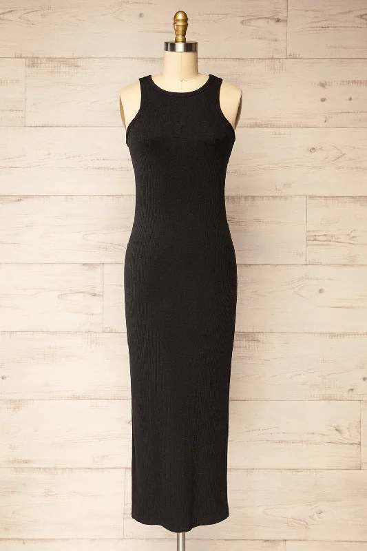 Mini dresses with halter necks for a stylish choice Floirac Black | Sleeveless Ribbed Midi Dress