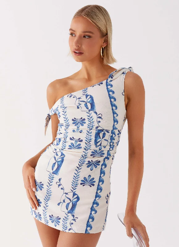 Everyday Dress with Lace - trimmed Hem for Elegance​ Amazonia Linen Mini Dress - Floral Wave