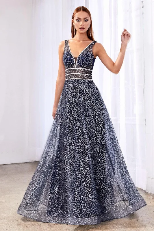 A - line wedding dresses with a beaded neckline​ Wedding guest dresses with belted waists and knee - length skirts Cinderella Divine CJ256 Long A Line Prom Metallic Dress Evening Gown