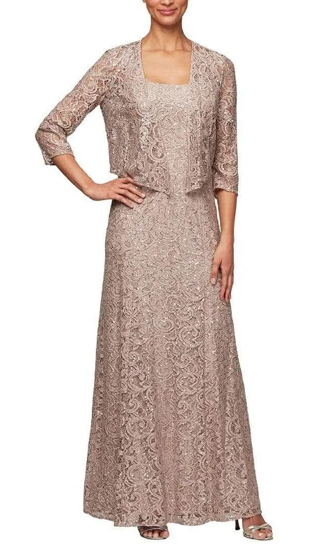 Wedding dresses with a belt made of crystals​ Sleeveless wedding guest dresses with pleated bodices Alex Evenings - 1122012 Embroidered Lace A-line Dress