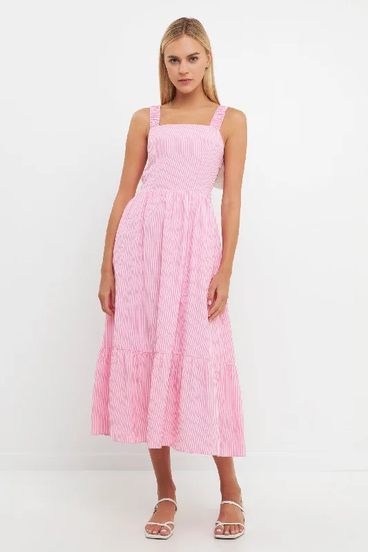 Machine - Washable Casual Dresses for Hassle - Free Care​ Contrast Bow Striped Maxi Dress