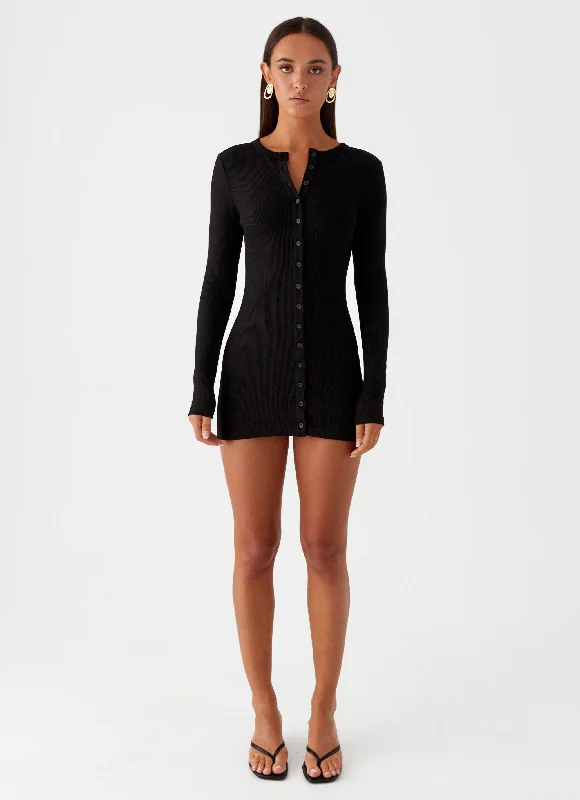 Everyday Dress with Spaghetti Straps for a Delicate Look​ Ailee Long Sleeve Mini Dress - Black