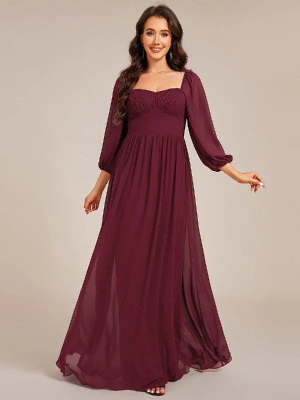 A - line wedding dresses with a beaded neckline​ Wedding guest dresses with belted waists and knee - length skirts ever OAKLYN|Sweetheart Neckline 3/4 Sleeve Chiffon Bridesmaid Dress