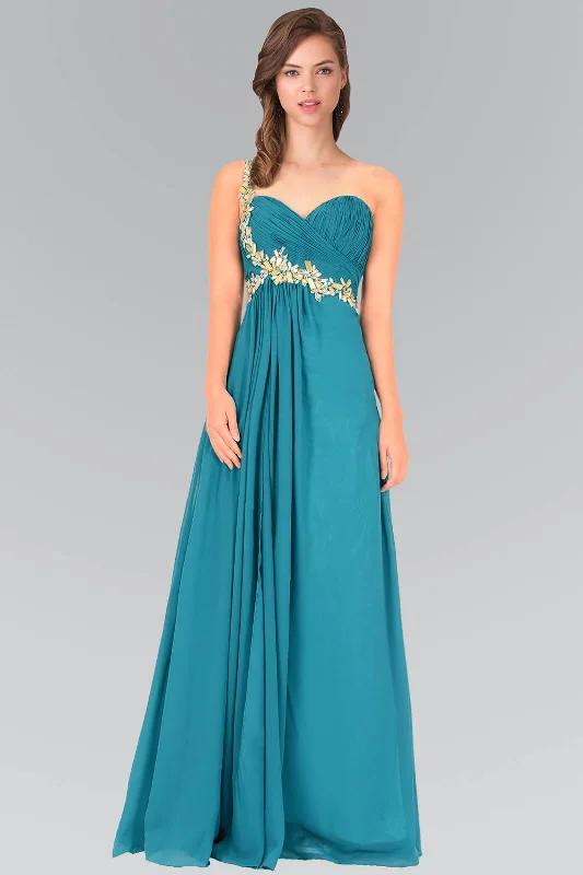 Maternity dress for a baby's first visit to the magic show Empire One Shoulder Chiffon Long Formal Dress