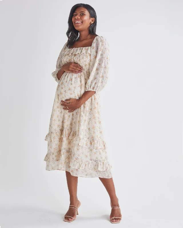 Maternity dress for a baby's first visit to the water garden Daisy Romantic Cream Print Maternity Baby Shower Dress