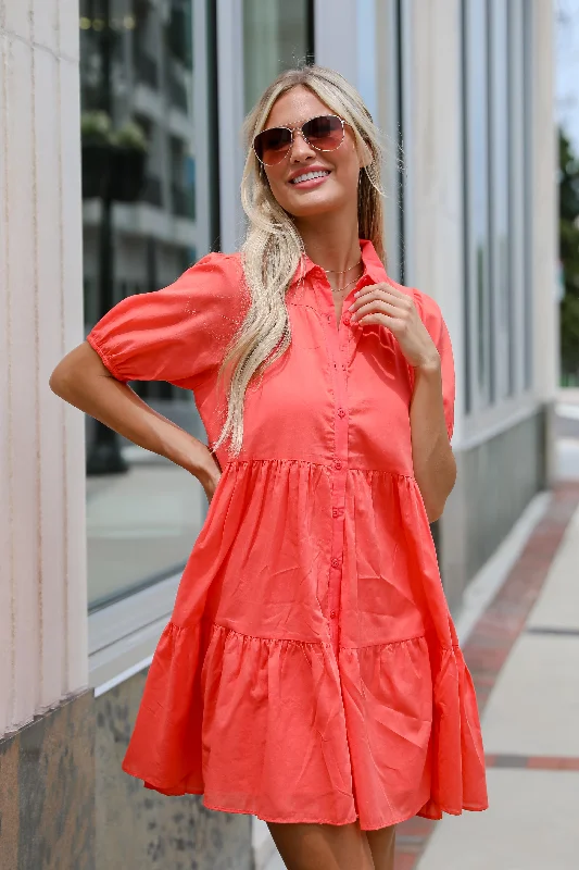 Mini dresses with empire waists for a flattering fit FINAL SALE - Sunshine Chic Coral Tiered Mini Dress