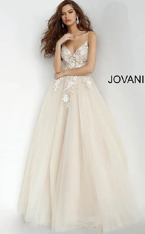 Maternity dress for a baby's first visit to the planetarium Jovani 02758 Prom Long Floral Applique Ball Gown
