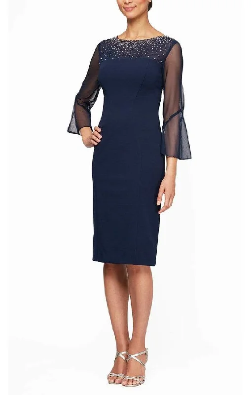 Empire - line wedding dresses with a ruffled skirt​ Wedding guest dresses with pom - pom trims for a playful look Alex Evenings - 8160208 Beaded Illusion Jewel Short Dress