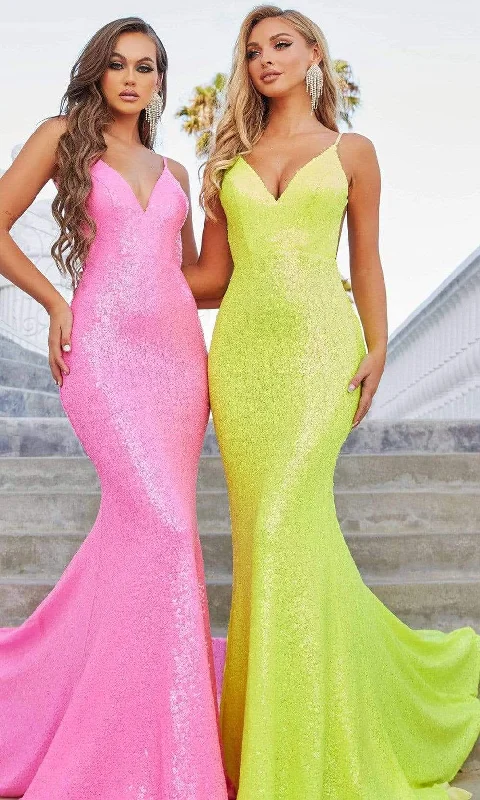 Backless wedding dresses with lace - up details​ Wedding guest dresses with tiered skirts for a feminine look Portia and Scarlett - PS21287 V-Neck Open Back Paillette Sequin Gown