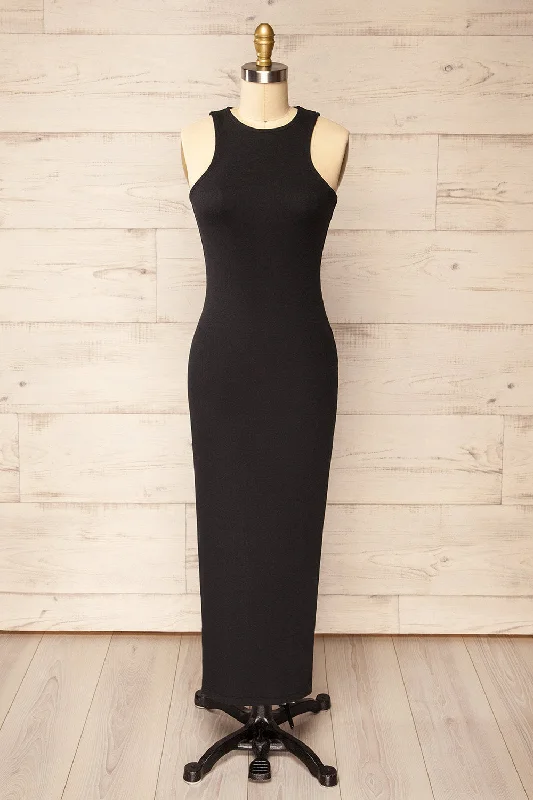 Velvet mini dresses for autumn weddings Daegu Black | Long Fitted Ribbed Dress