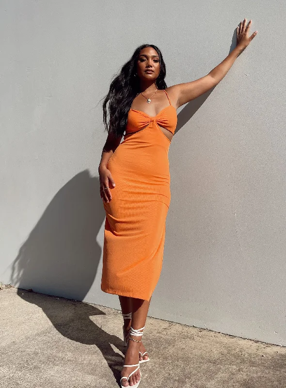 Midi dresses with metallic threads for a glamorous evening event Marissa Midi Dress Orange Midi dresses with metallic threads for a glamorous evening event Marissa Midi Dress Orange