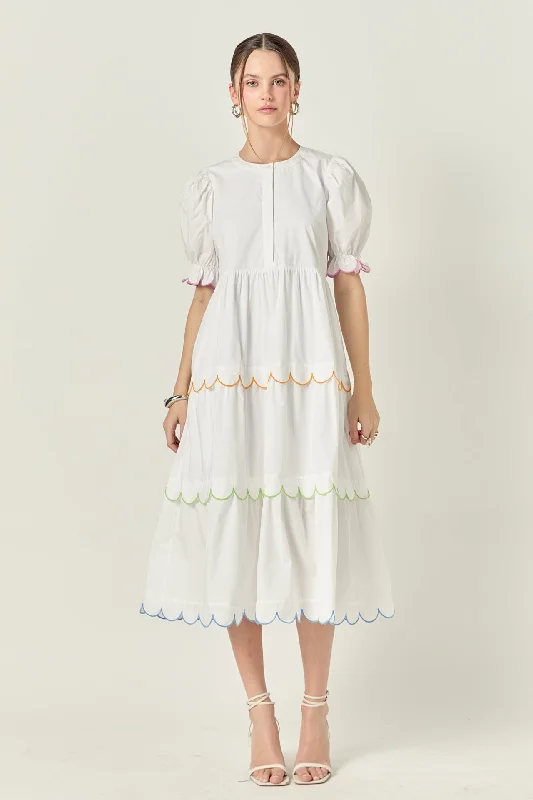 Hat - Friendly Casual Dresses for Outdoor Outfits​ Scalloped Edge Midi Dress