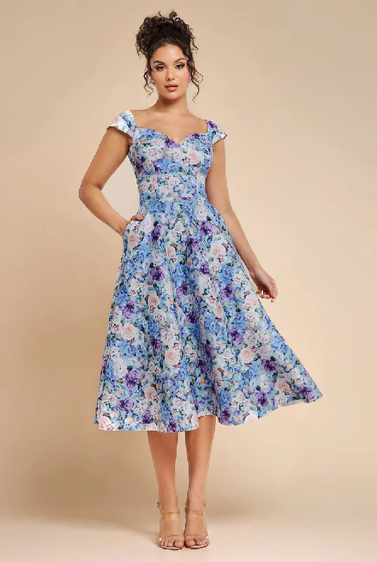 High - low midi dresses with geometric patterns for a modern party Goddiva Floral Print A-Line Sweetheart Midi Dress - Powder Blue High - low midi dresses with geometric patterns for a modern party Goddiva Floral Print A-Line Sweetheart Midi Dress - Powder Blue