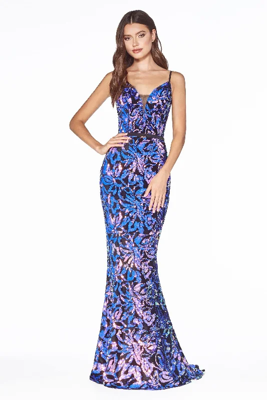 Maternity dress for a baby's first visit to the library Cinderella Divine B60161 Long Formal Fitted Velvet Evening Prom Dress