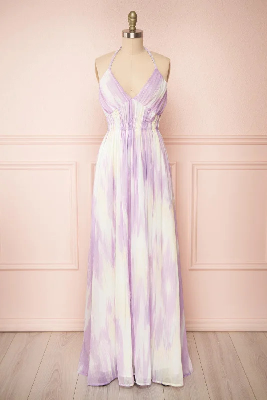 Velvet mini dresses for autumn weddings Amakassou | Lilac & Yellow Maxi Dress