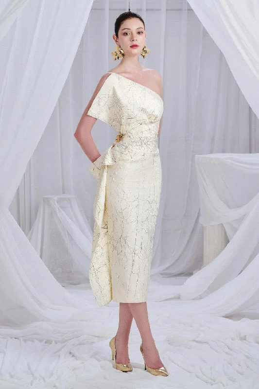 Midi dresses with ribbed textures for a unique and tactile appearance Massey Sheath One Shoulder Synthetic Midi Dress