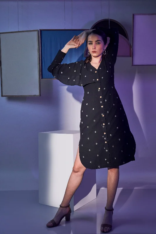  Black Pure Cotton Women's Printed Dress