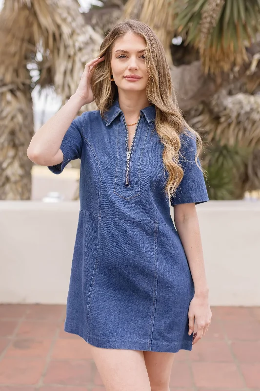 Weekend - Wear Casual Dresses for a Laid - Back Look​ Arlene Short Sleeve Denim Mini Dress Dark Wash