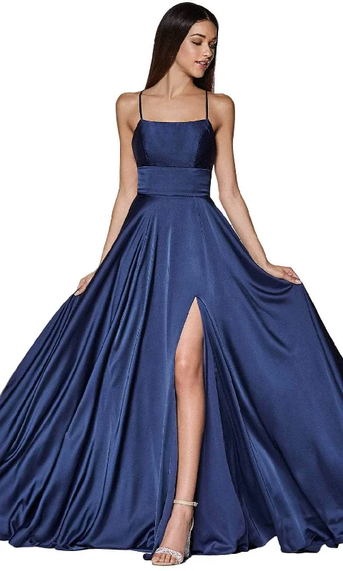 Wedding dresses with a corseted bodice for a cinched waist​ Satin wedding guest dresses with side slits for a sexy touch Cinderella Divine - CJ527 Long Crisscross Back Satin A-Line Dress