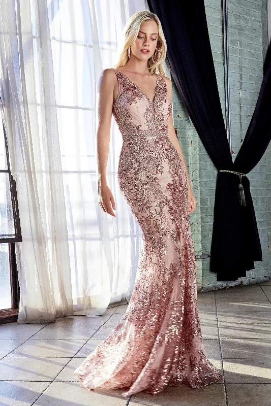 Maternity dress for a baby's first visit to the formal garden Cinderella Divine HT062 Long Formal Sleeveless Fitted Lace Evening Dress