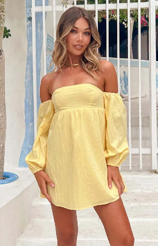 Mini dresses with mesh panels for a sexy and trendy look Koa Yellow Long Sleeve Mini Dress