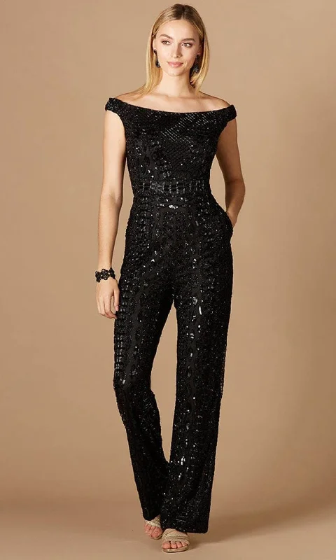 Cathedral train wedding dresses for a grand entrance​ Cotton wedding guest dresses with smocked details for a casual wedding Lara Dresses 29323 - Glimmering Off Shoulder Jumpsuit