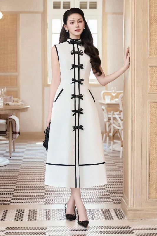 Midi dresses with asymmetric hems for a fashion - forward and dynamic appearance Hilary A-line Bow Linen Cotton Midi Dress Midi dresses with asymmetric hems for a fashion - forward and dynamic appearance Hilary A-line Bow Linen Cotton Midi Dress