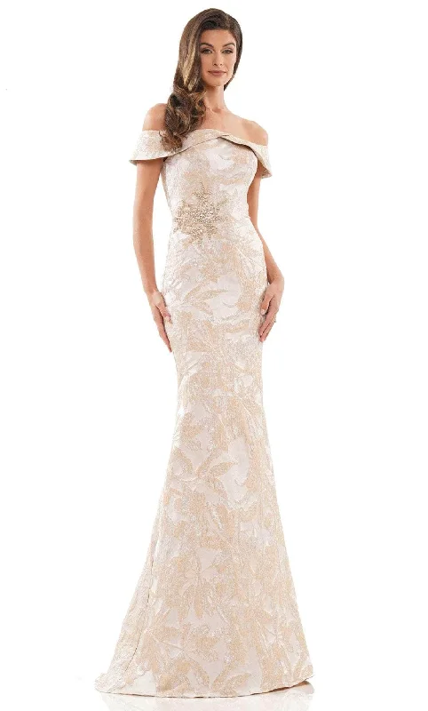Boho - inspired wedding dresses with floral embroidery​ Wedding guest dresses with empire waists and tulle skirts Marsoni by Colors MV1223 - Off-Shoulder Jacquard Formal Dress