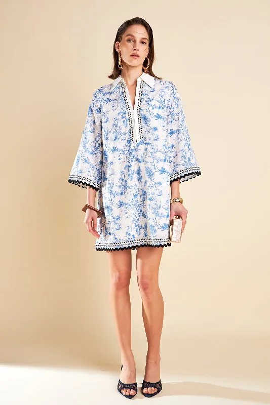 Feathered - Trimmed Casual Dresses for a Dramatic Look​ Tunic Dress with Trim Detail