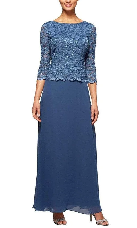 Sheer - panel wedding dresses with a touch of elegance​ Ribbed - texture wedding guest dresses in neutral colors Alex Evenings - 112655 Scallop Lace Mock Dress with Chiffon Skirt