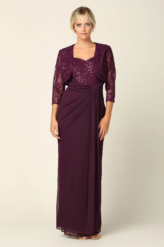 Princess - style wedding dresses with a full skirt​ Wedding guest dresses with cold - shoulder designs and solid colors Long Mother of the Bride 2 Piece Formal Bolero Dress Sale