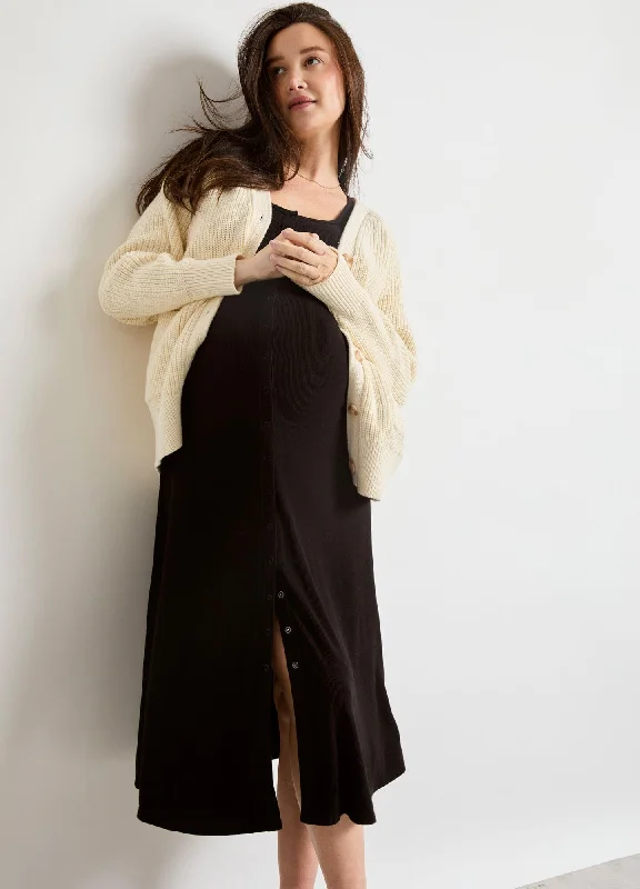 Maternity dress for a spring flower show The Softest Rib Nursing Midi Dress