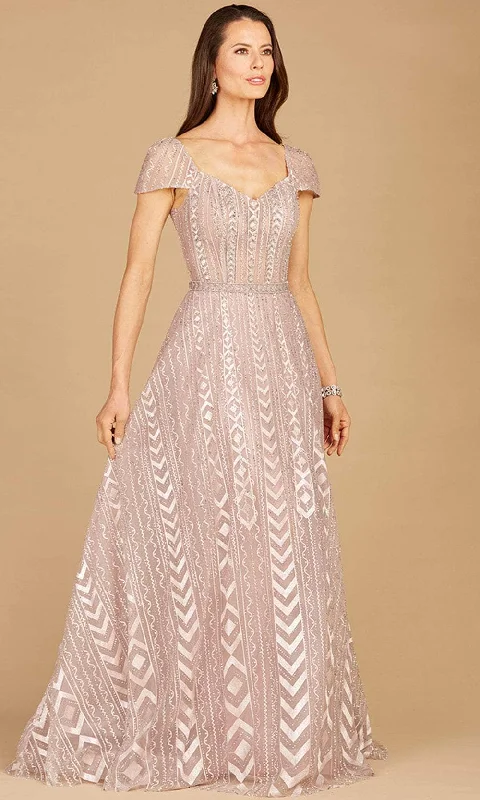 Wedding dresses with a belt made of crystals​ Sleeveless wedding guest dresses with pleated bodices Lara Dresses 29301 - Cap Sleeved Beaded Gown