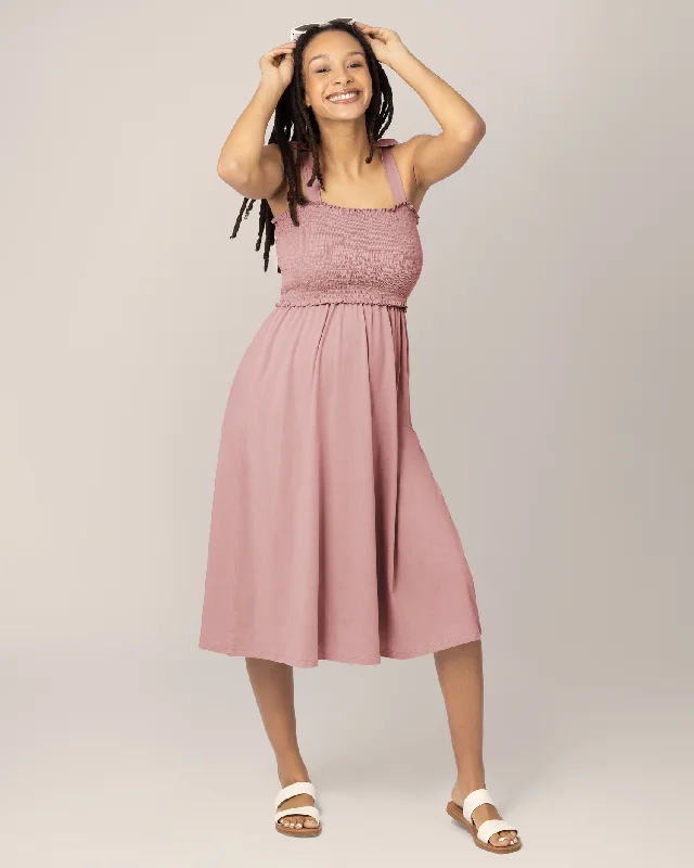 Maternity dress for a baby's first haircut Sienna Smocked Maternity & Nursing Dress | Light Mauve