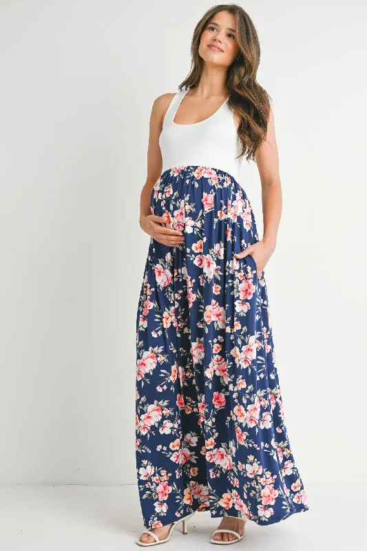 Long sleeve maternity maxi dress for winter Tank Maternity Maxi Floral Dress