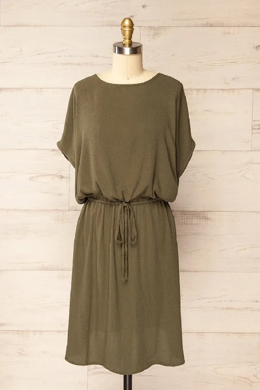 Mini dresses with fringe for a bohemian style Ababa Khaki | Oversized Short Dress