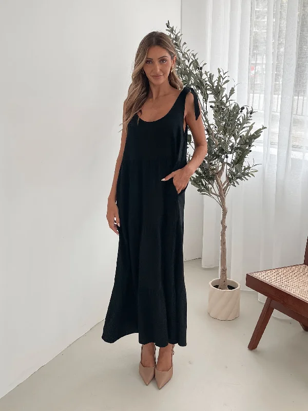 Garden Party Casual Dresses with Floral Motifs​ Lydia Dress - Black