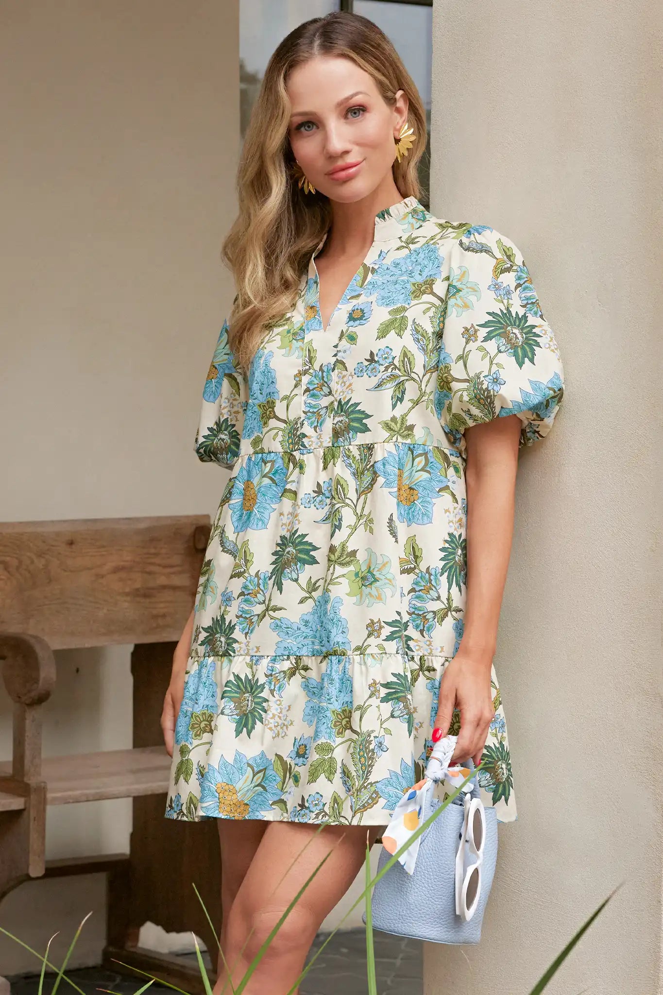 Denim mini dresses with distressed details Genevieve Dress- Cream
