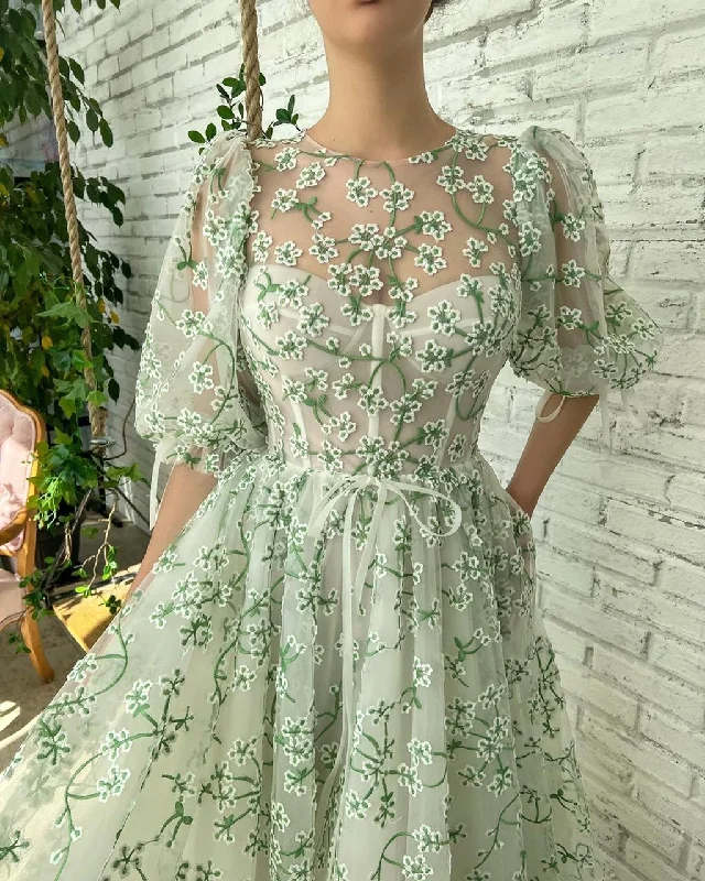 Mini dresses with side slits for a sexy appeal Mint Camelia Puff Sleeve Dress