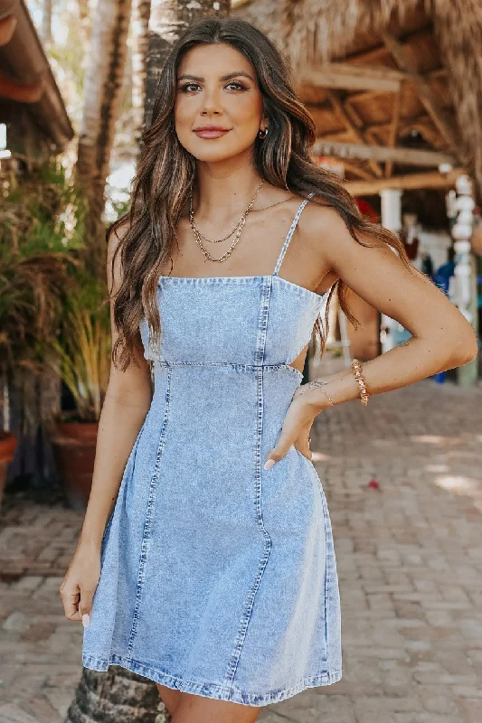 Summer - Appropriate Casual Dresses in Lightweight Materials​ Square Neck Open Back Denim Dress