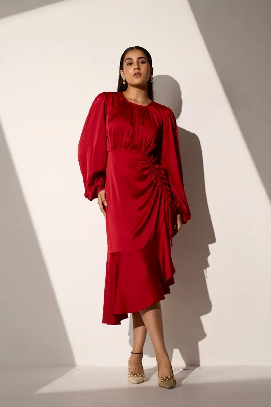  Elegant Ladies Office Maroon satin dress- Plus Size