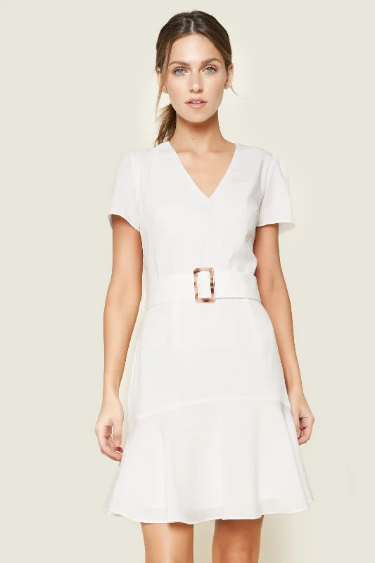 Mini dresses with ruched bodices for a feminine touch Call Me Maybe Belted Mini Dress
