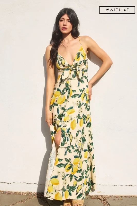 Sleep - Wear Inspired Casual Dresses for a Cozy Feel​ Waitlist 6/5 ♥ Sonia Sleeveless Back Tie Lemon Print Maxi Dress Yellow