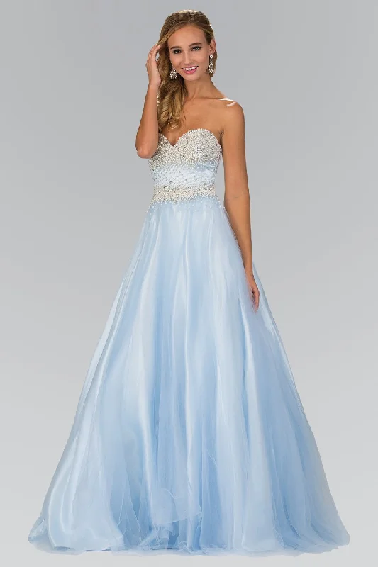 Sequined wedding dresses for a glamorous look​ Wedding guest dresses with button - down fronts and A - line silhouettes Elizabeth K - GL2155 Beaded Sweetheart A-Line Gown