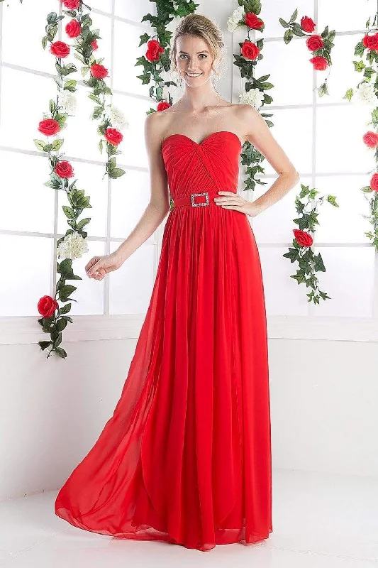Modern minimalist wedding dresses with clean lines​ Printed wedding guest dresses with tropical motifs for beach weddings Cinderella Divine - Strapless Twined Front Chiffon Long Evening Gown